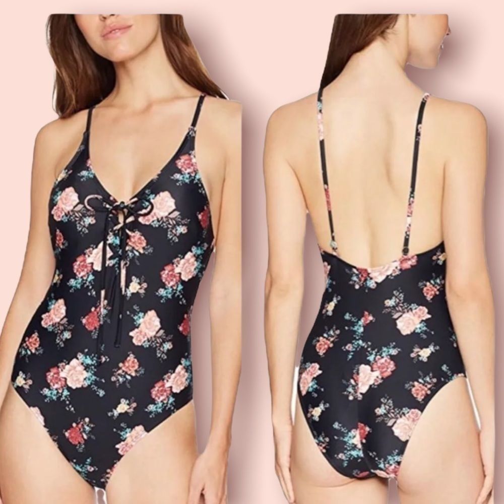 Mae Floral lace up plunging one piece size Large